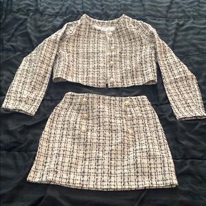 Elegant Tweed Skirt and Jacket Set